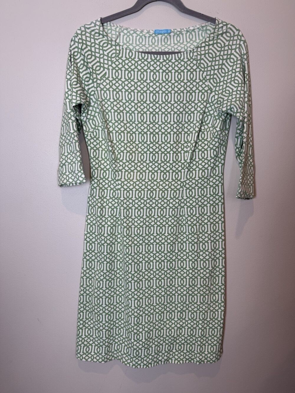 J. McLaughlin Size XS Catalina 3/4 Sleeve Green White Sheath Dress